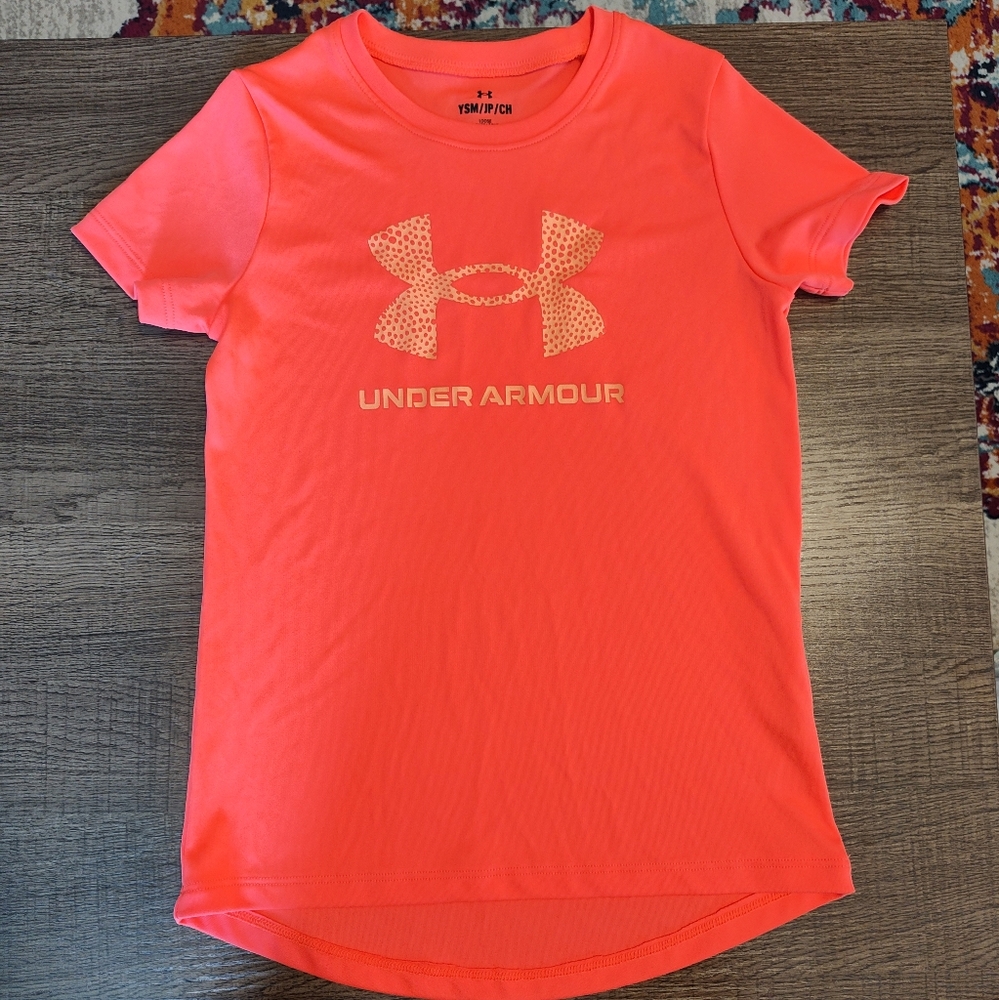Girls Under Armour orange shirt, sz Sm